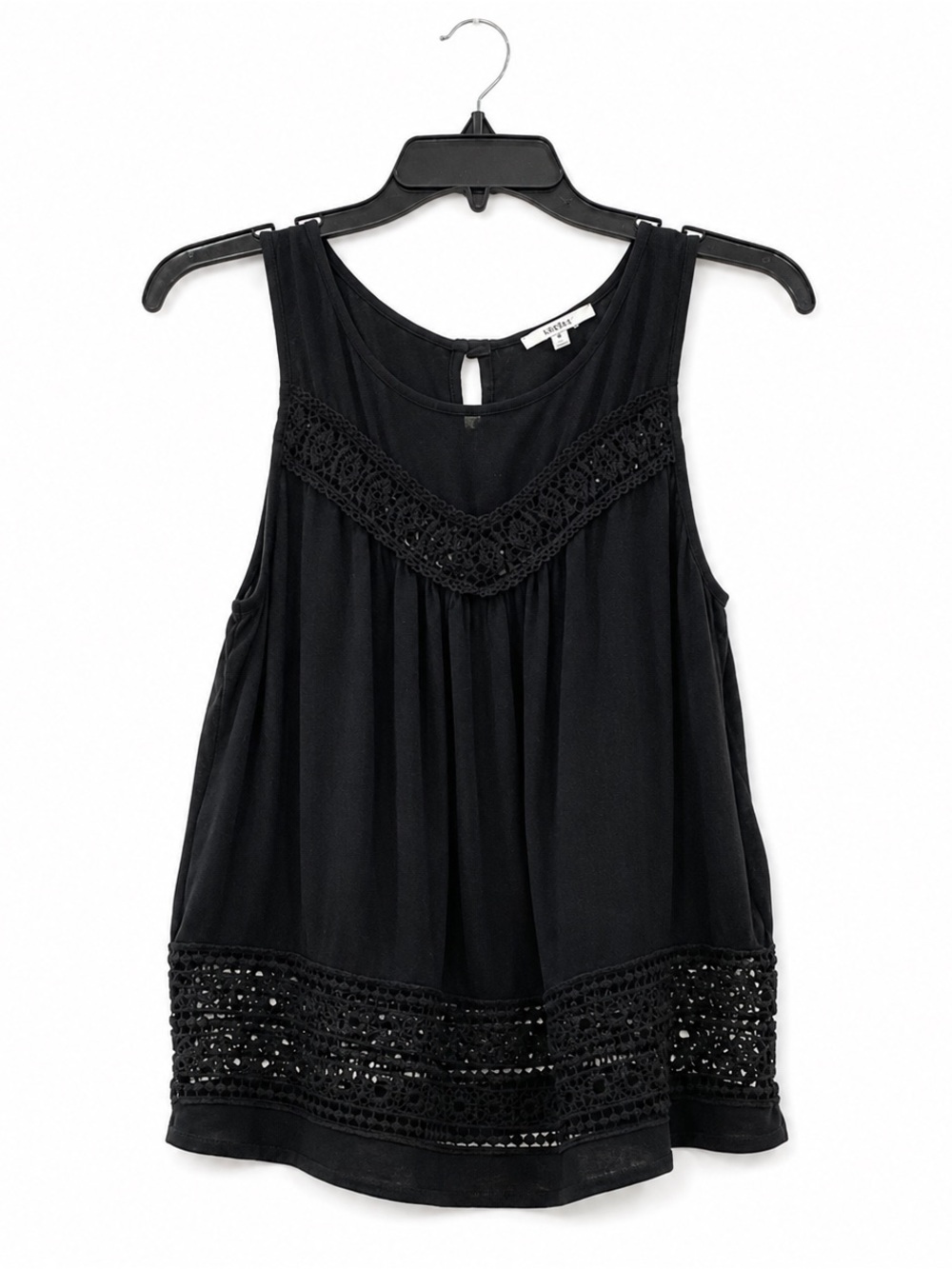 Black Babydoll Tank Crochet-Trim Sleeveless Top